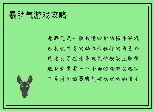 暴脾气游戏攻略